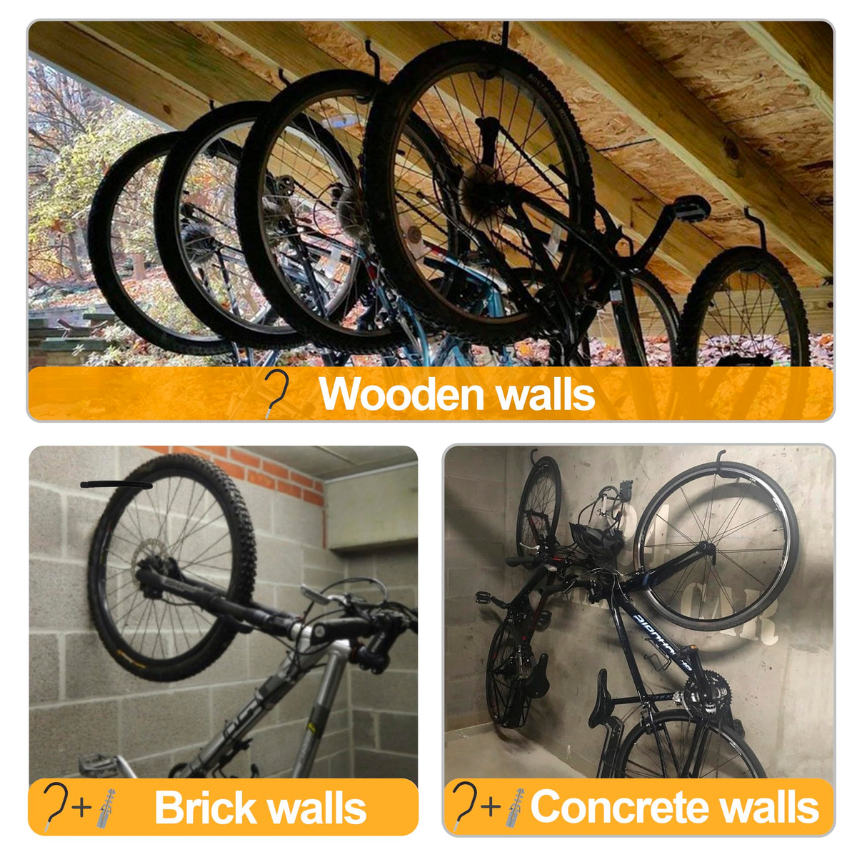 KURUI Large Heavy Duty Screw Hooks for Hanging Plants, Outdoor String Lights, Bike, 8 Pack Ceiling Hooks for Garage Organization and Storage, Black No Drill Wall Hangers