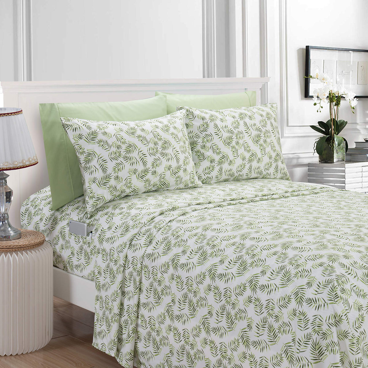 Elegant Comfort Elegant Comfort Ultra-Soft Double Brushed 6-Piece Microfiber Sheet Set Beautiful Tropical Patterns, and Vibrant Solid Colors, Luxury, All-Season Bed Sheet Set - Palm Leaves, King