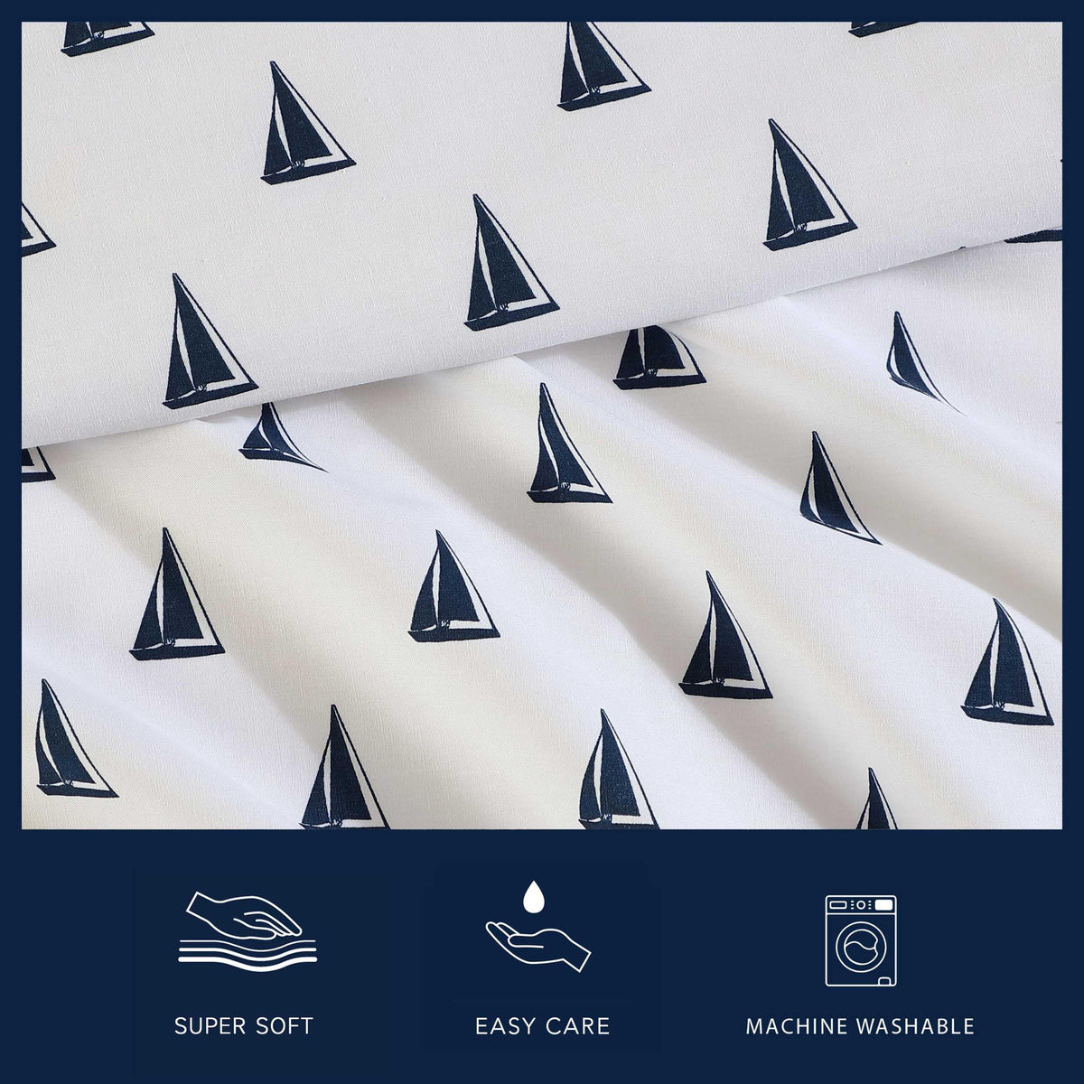 Nautica - Sheets, Cotton Percale Bedding Set with Matching Pillowcases, Crisp & Cool, Deep Pocket (Windtale Boat Navy, Full)