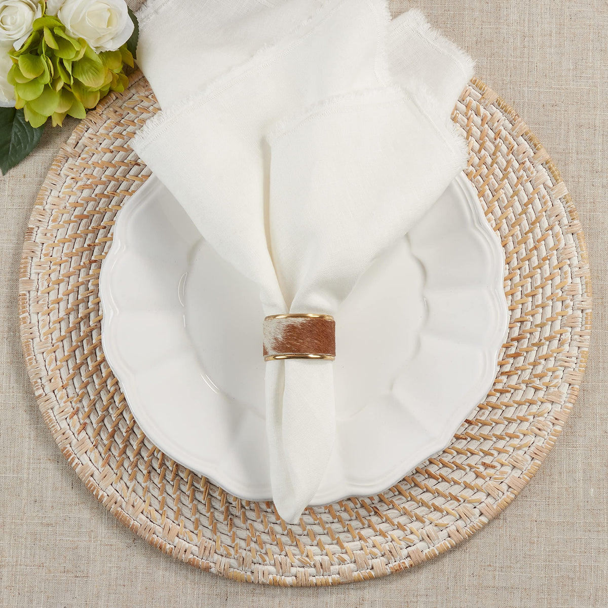 SARO Lifestyle Collection Cow Hide Napkin Rings (Set of 4), 1.5", Brown