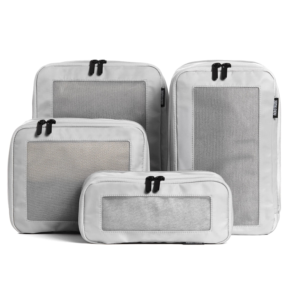 Aerotrunk Compression Packing Cubes for Travel - Luggage Organizer Bags - Double Zipper Packing Cubes for Suitcases (4-Pack, Light Grey)