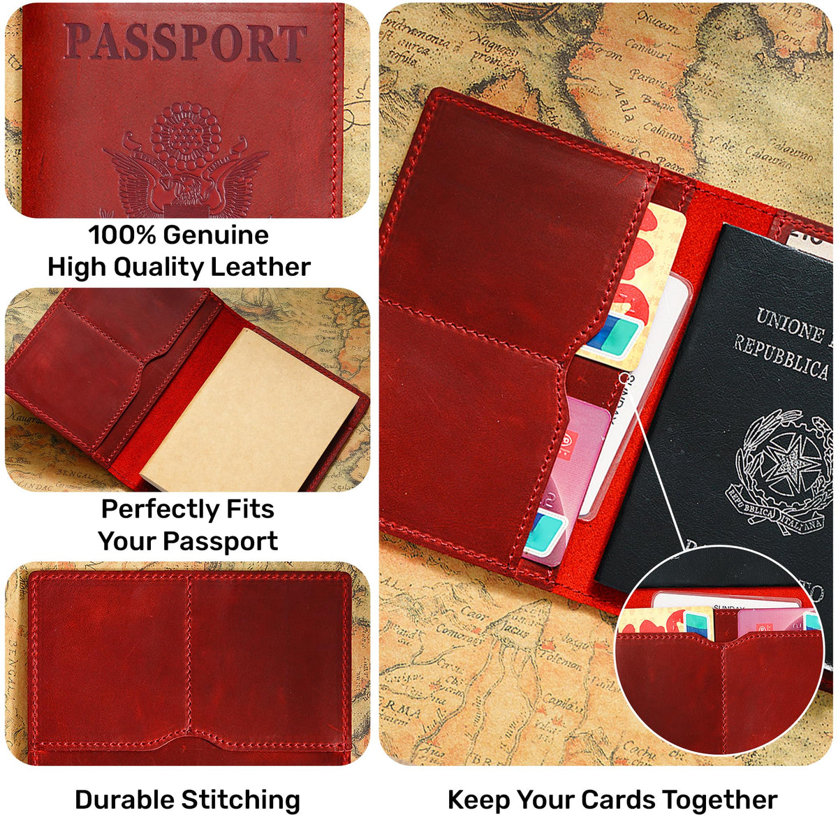 HIFA Leather Passport Holder, Handmade Passport Cover with Card and Ticket Slot - Genuine Leather, Elegant Design, Easy Access - Passport Case, Passport Wallet, Passport Holder