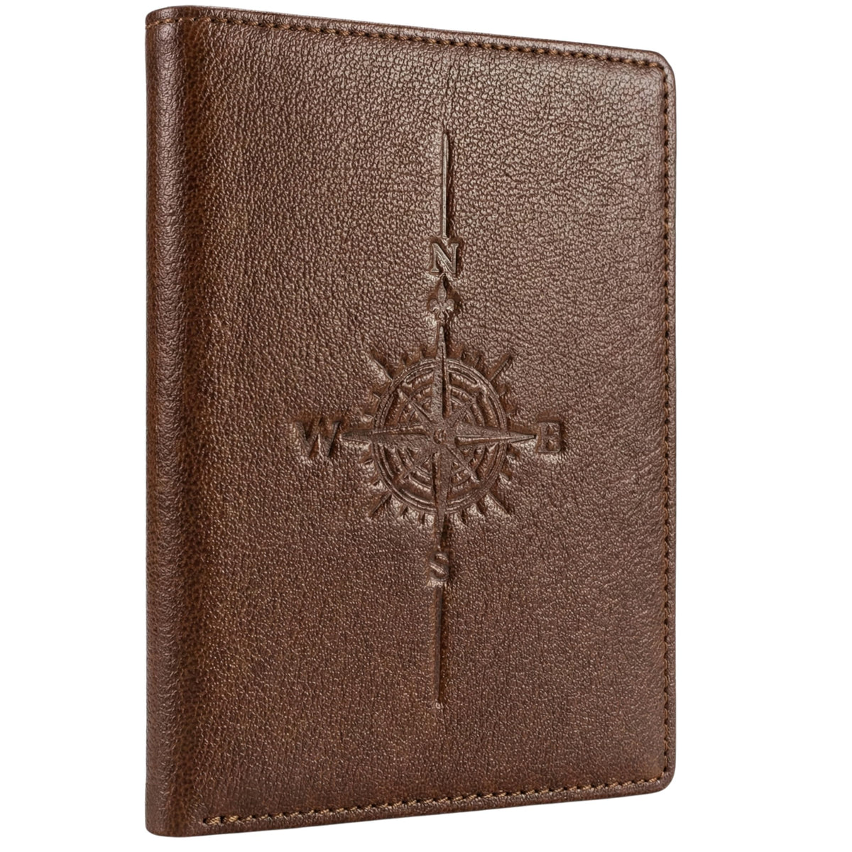 SETTINI Passport Holder for Travel – Genuine Leather RFID Blocking Passport Wallet, Compass Design, 6 Card Slots, ID Window, Fathers Day Gift, Gift-Ready Box
