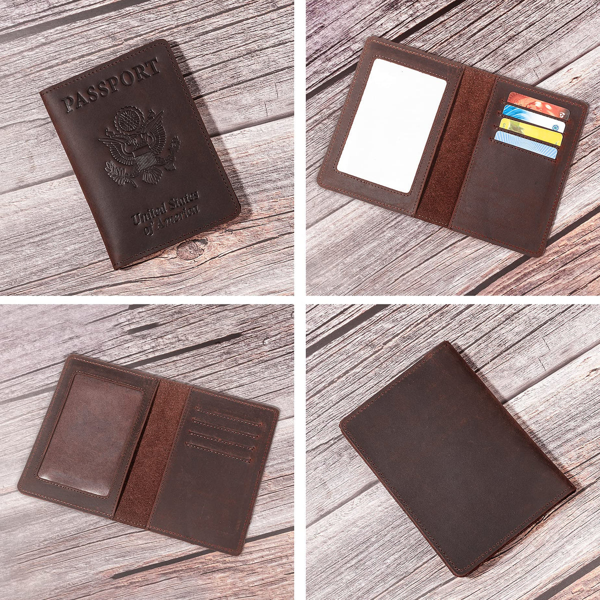 AGBIADD Genuine Leather Passport and Vaccine Card Holder Combo, RFID Blocking, Coffee, Unisex