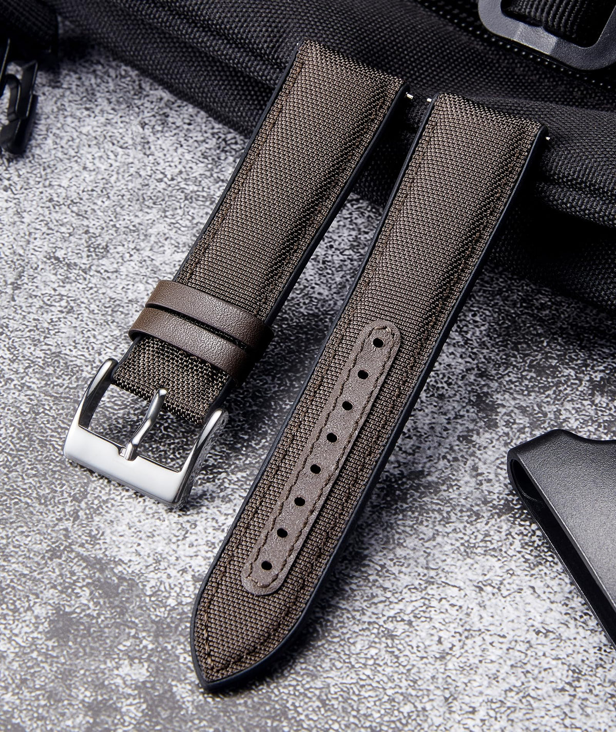 BINLUN Nylon Silicone Watch Bands 18mm 19mm 20mm 21mm 22mm Quick Release Canvas Rubber Hybrid Watch Strap Replacement Watchband for Men Women 9 Colors Silver/Black Buckle(Dark Brown-Silver,19mm)