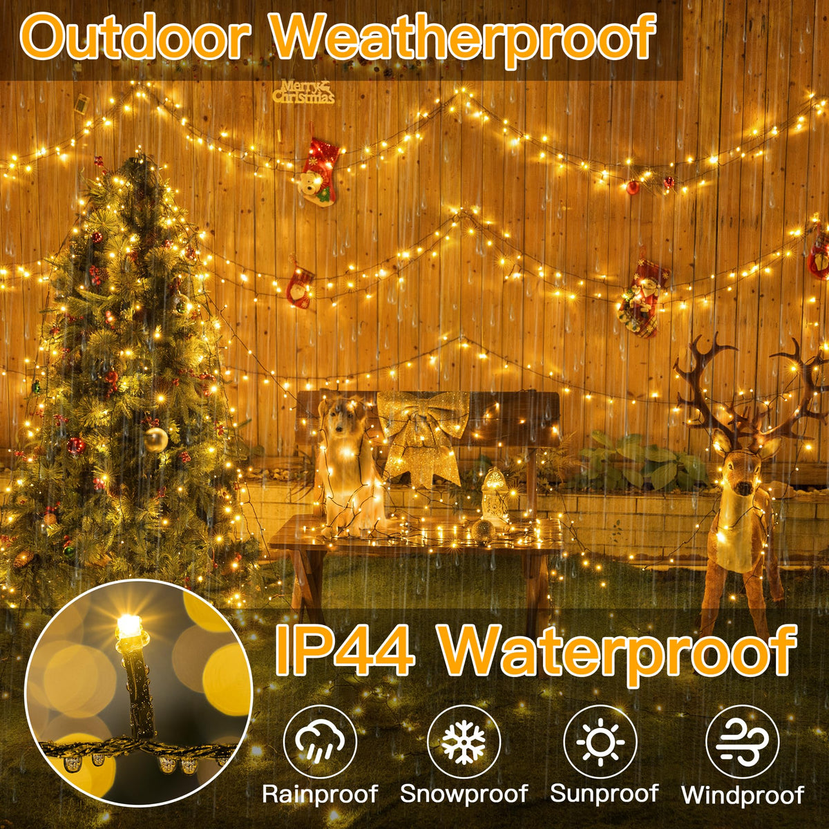 Ollny Christmas Lights, 500LED 164FT Long Christmas Tree Lights with 8 Modes Remote Timer IP44 Waterproof, Outdoor Christmas Lights for Tree House Yard Outside Xmas Decorations Warm White