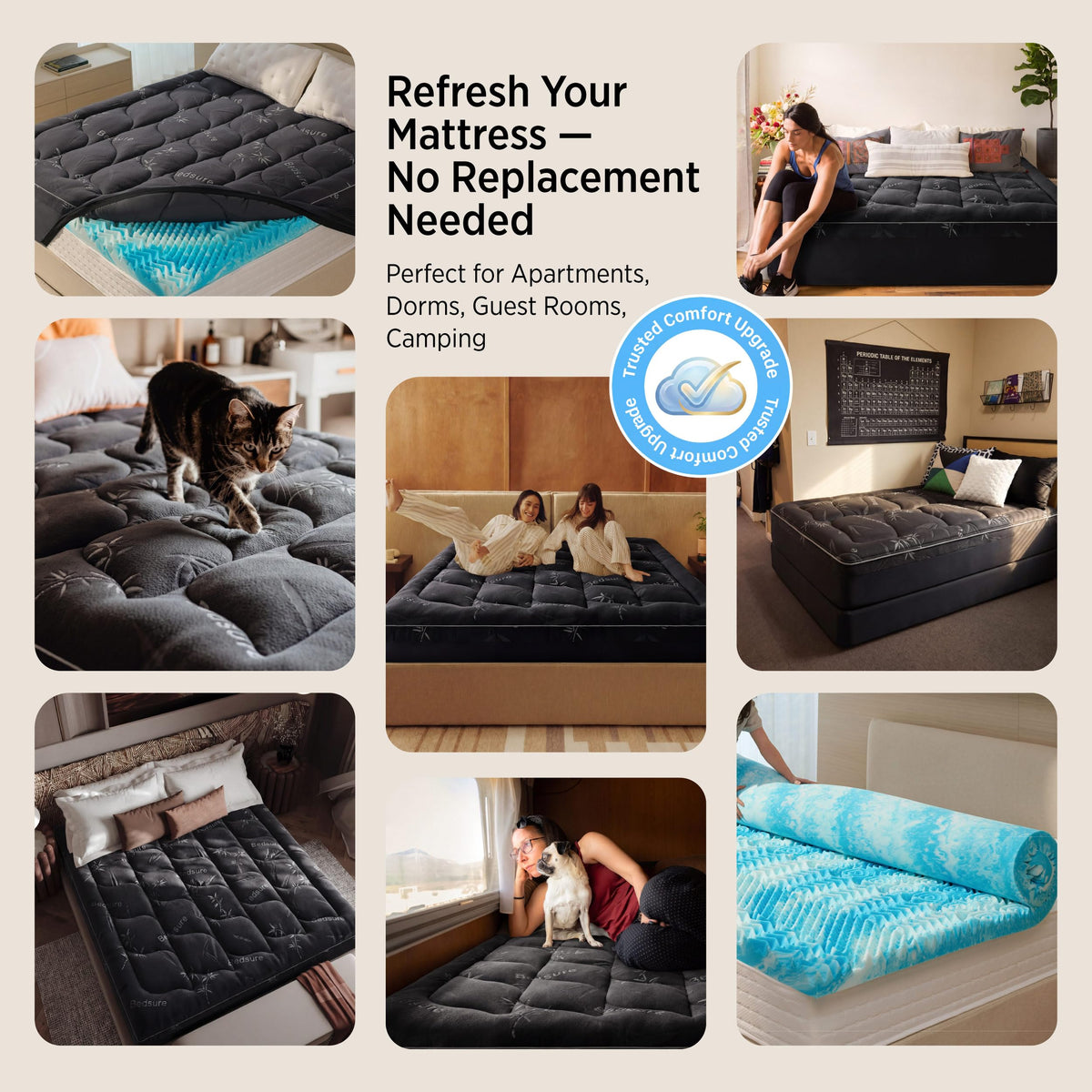 Bedsure Dual-Layer 5 Inch Memory Foam Mattress Topper King, 3 Inch Memory Foam + 2 Inch Viscose Made from Bamboo Mattress Topper Pad Cover, Breathable & Pressure Relief, Black
