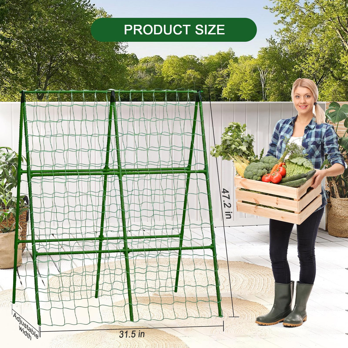 2-Pack A-Frame Cucumber Trellis for Raised Bed - 33"x47" Foldable Garden Trellis with Net & Clips|Space-Saving Metal Plant Support for Cucumber, Tomato, Peas|Rust-Proof Outdoor Climbing Plants Trellis