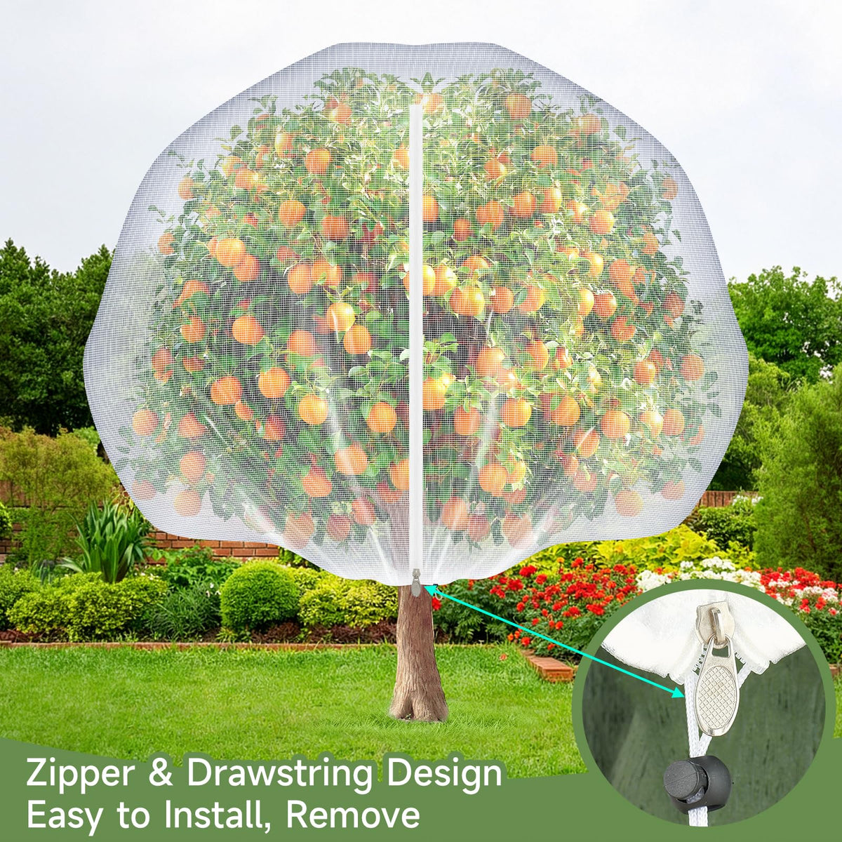 TMFsode 2 Pcs Fruit Tree Netting with Zipper and Drawstring for Garden, 6Ft x 6Ft Blueberry Bush Netting, Protective Garden Mesh Cover for Tomatoes, Fruit Tree, Flowers, Vegetables