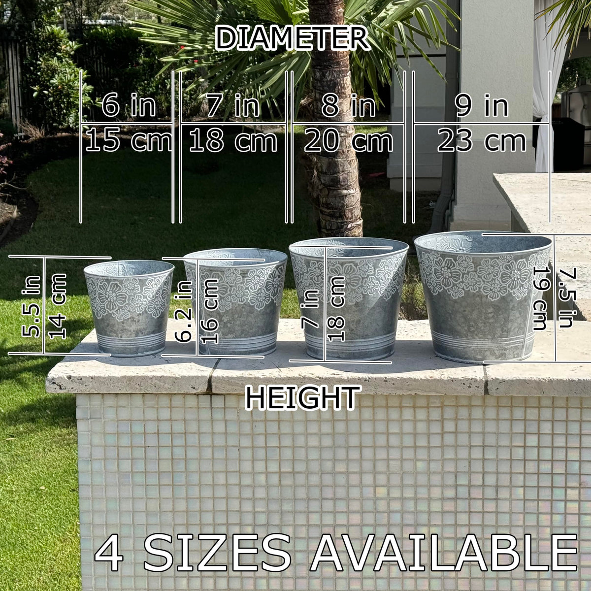 allgala Galvanized Planter Pot Indoor and Outdoor Decoration-Round Grey-3-PC-HD88314