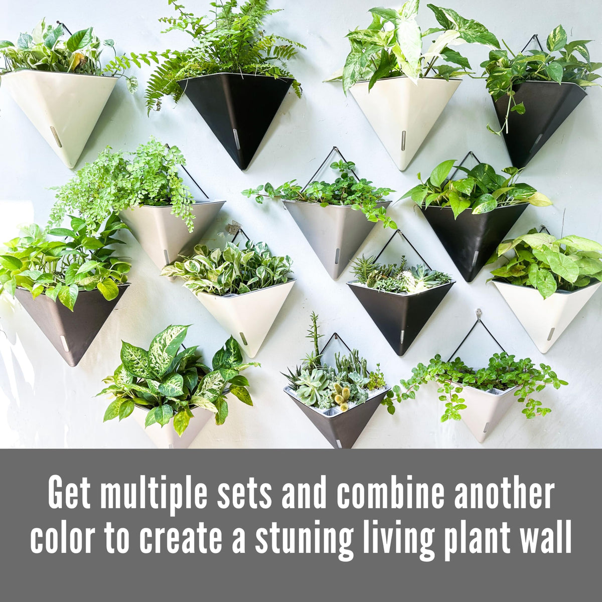 LaLaGreen Bundle- 4 Pack, 12 Inch White Geometric Self Watering Pot + 2 Pack,12 Inch Metal Wire Hanging Basket with Coco Liner Flower Plant Holder Hanger Balcony Patio Deck Modern Stylish Garden Decor