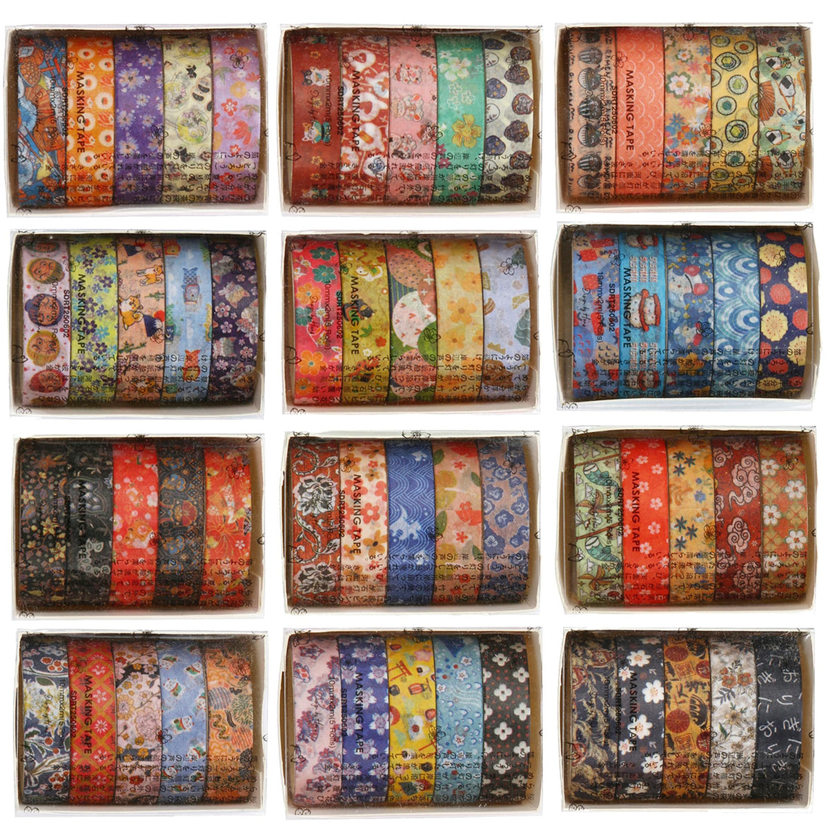 YUBBAEX 60 Rolls Value Washi Tape Pack Retro Arts Masking Tape Basic Patterns Decorative for DIY Crafts, Bullet Journal Supplies, Planners, Scrapbook, Card/Gift Wrapping (Autumn Kimono)