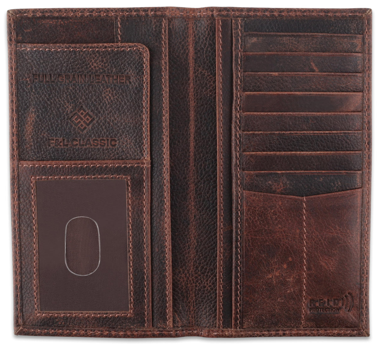 F&L CLASSIC Men's RFID Vintage Look Genuine Leather Long Bifold Wallet Checkbook Wallets,hard wax crunch,240-52