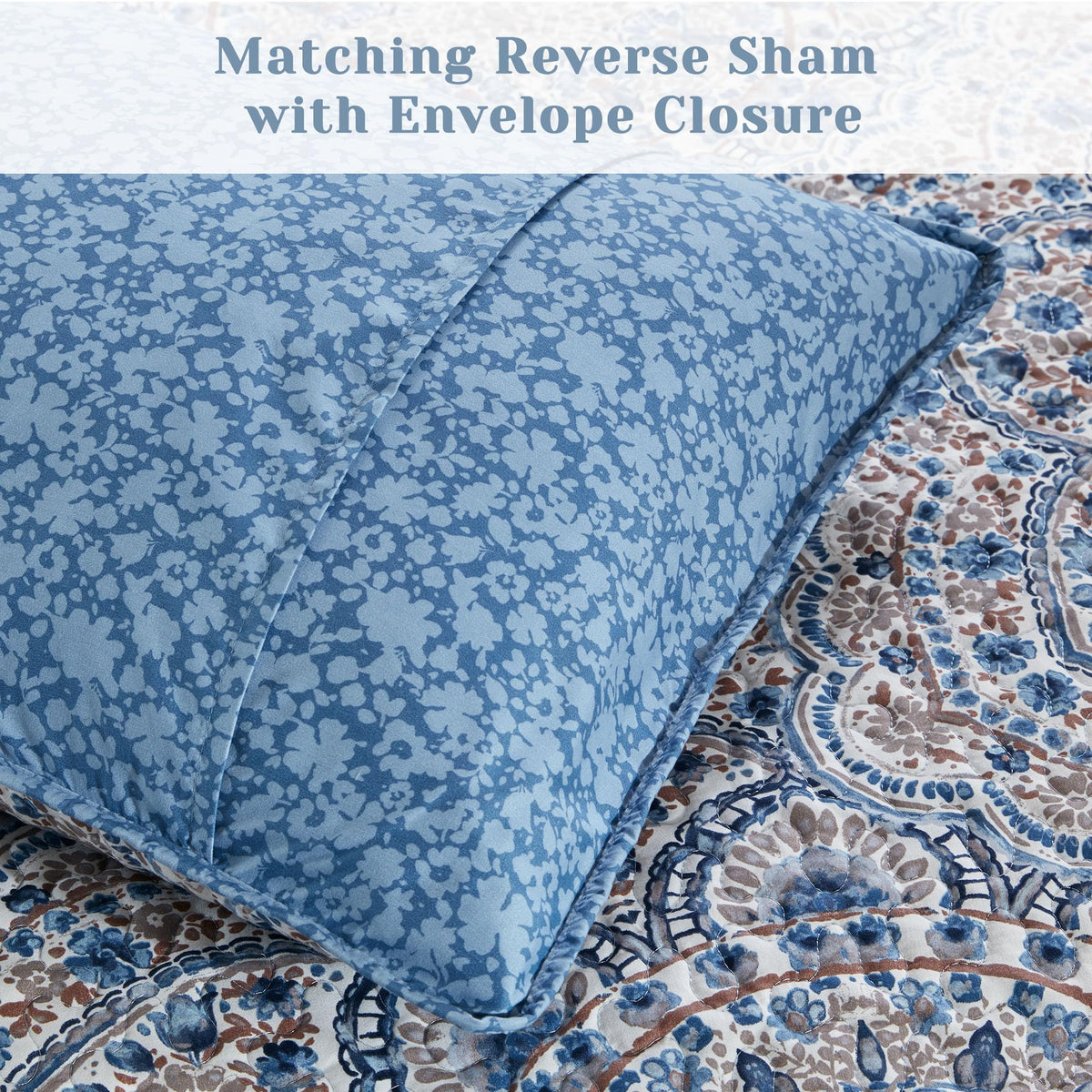 Comfort Spaces Valerie Boho Quilt Set Twin/Twin XL Blue - Soft Reversible Watercolor Medallion Bedding, Lightweight All Season Bedspread for Kids Teens Dorm Guest Room