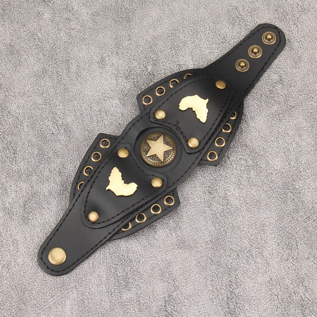 GelConnie Womens Black Leather Cuff Bracelet Wide Leather Biker Cuff Bracelet for Men Star Studded Punk Rock Wristband Gothic Bracelets