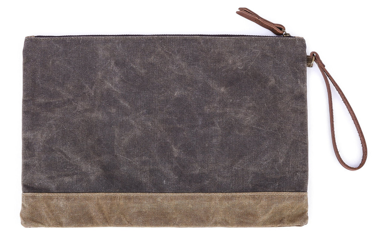 Gootium Waxed Canvas Zip Folio Pencil Pouch - Office Supply Zippered Makeup Bag Multipurpose File Folder - Size 13"x9.4", Olive Drab