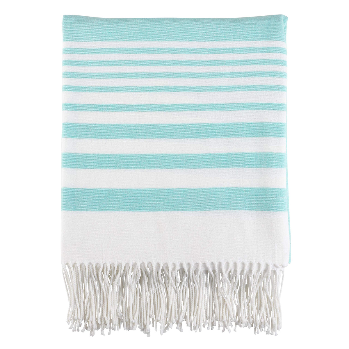 SARO LIFESTYLE Stripe Pattern Fringe Hem Lightweight Throw Blanket