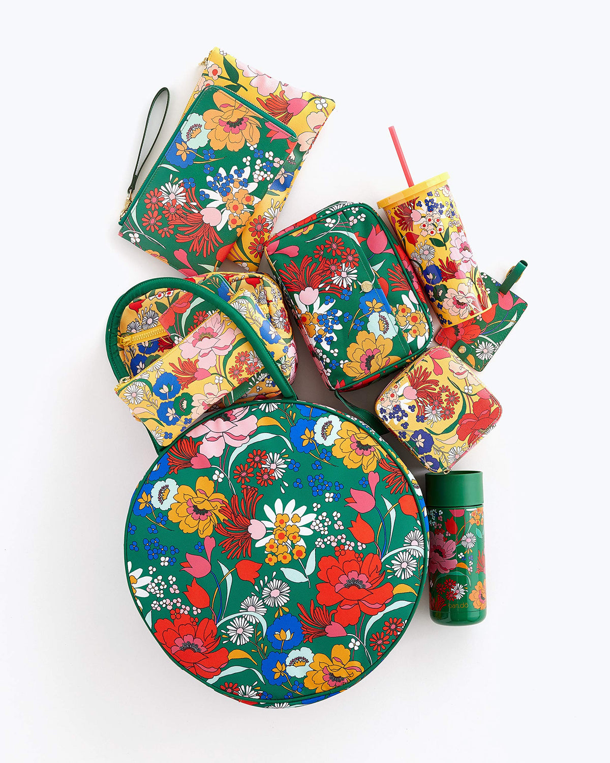 Ban.do Getaway Suitcase Tag for Travel, Green Floral Durable Vegan Leather Luggage Identifier, Superbloom