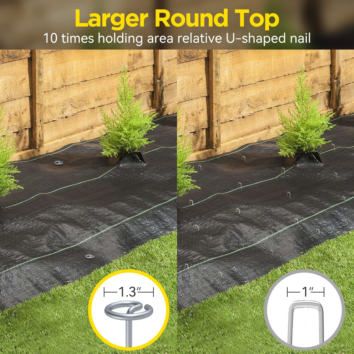 GZBEVITAR Landscape Fabric Pins, Thickened 8 Gauge Circle Top Landscape Pins, Not Easy to Bend 6 inch Galvanized Landscape Fabric Stakes, More Holding Power Than U-Shape Garden Staples (40)