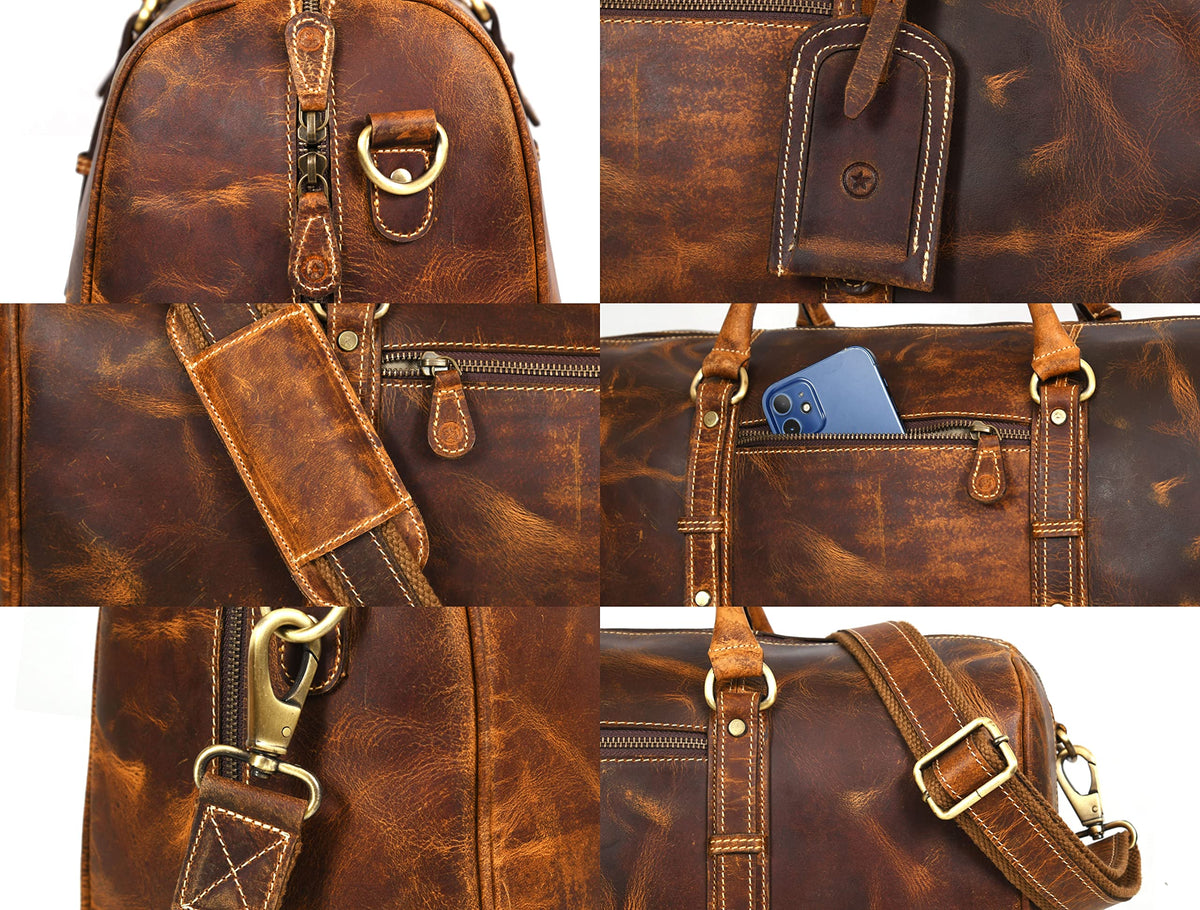 Aaron Leather Goods – Full Grain Leather Duffel Bags for Travel, Weekend, Overnight, and Sports Gym | Stylish Bags for Men and Women.