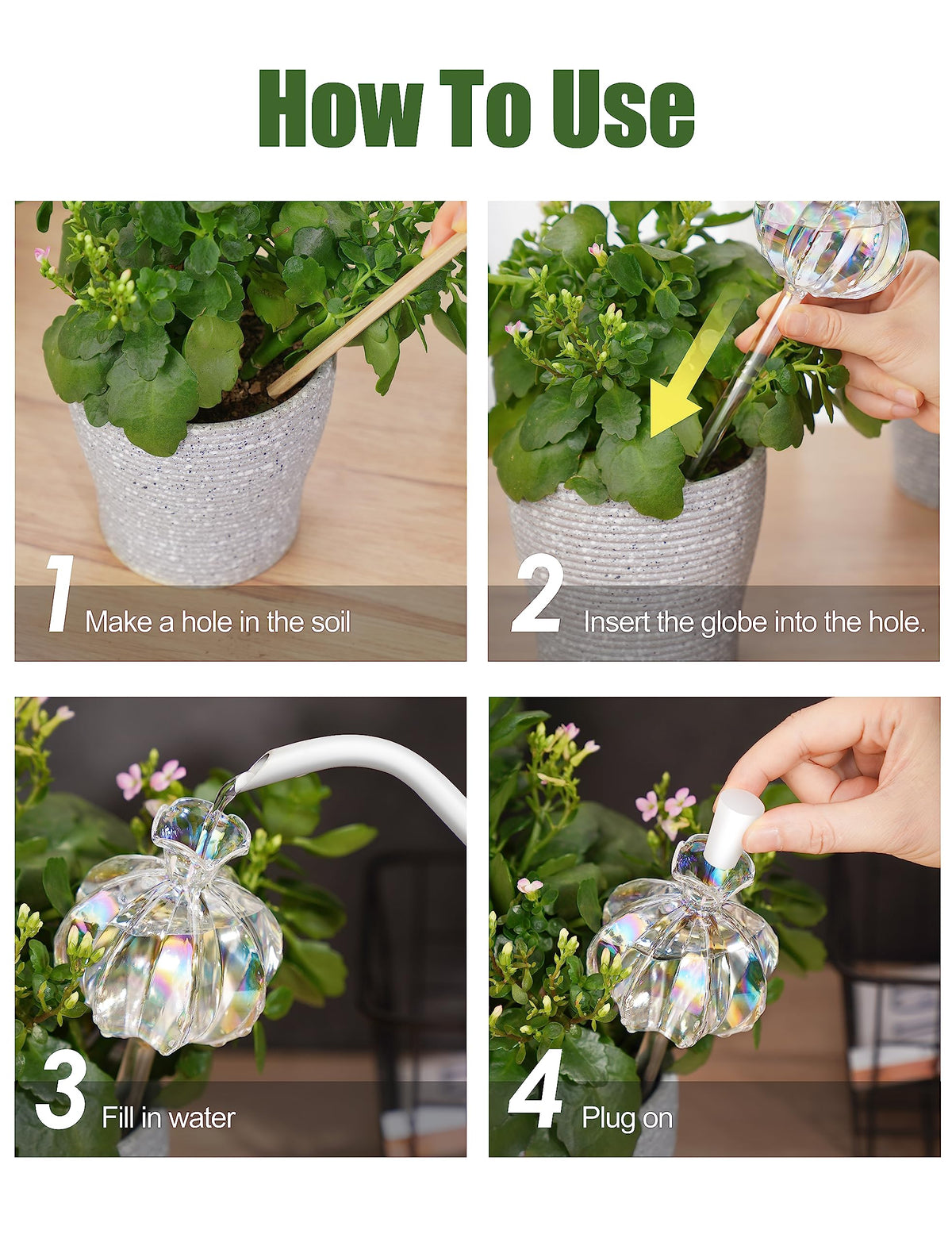 NiHome Cactus-Shaped Glass Plant Self-Watering Globes 6-Pack, Glass Waterer Stakes for Potted Plants, Automatic Mini Irrigation System, Adorable Gardening Tool (Iridescent, 3 Large + 3 Medium)