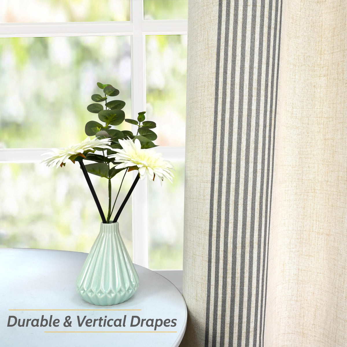 DriftAway Chris Linen Blackout Curtains with Thermal and Sound Reducing Layer 84 Inches Long for Bedroom Striped Printed Drapes Thermal Insulated Lined Window Treatments for Living Room Cabana Gray