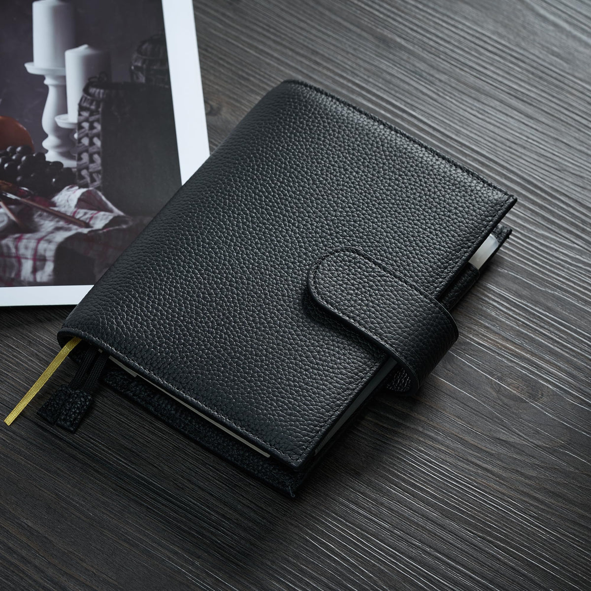 Ox Knight Genuine Leather Cover for A6 Notebooks, Fits Hobonichi Techo Original,Midori MD Planners, Leuchtturm1917 and Stalogy with Pen Loop, Card Slots, Side Pockets, Back Pocket and Bookmarks (Black)