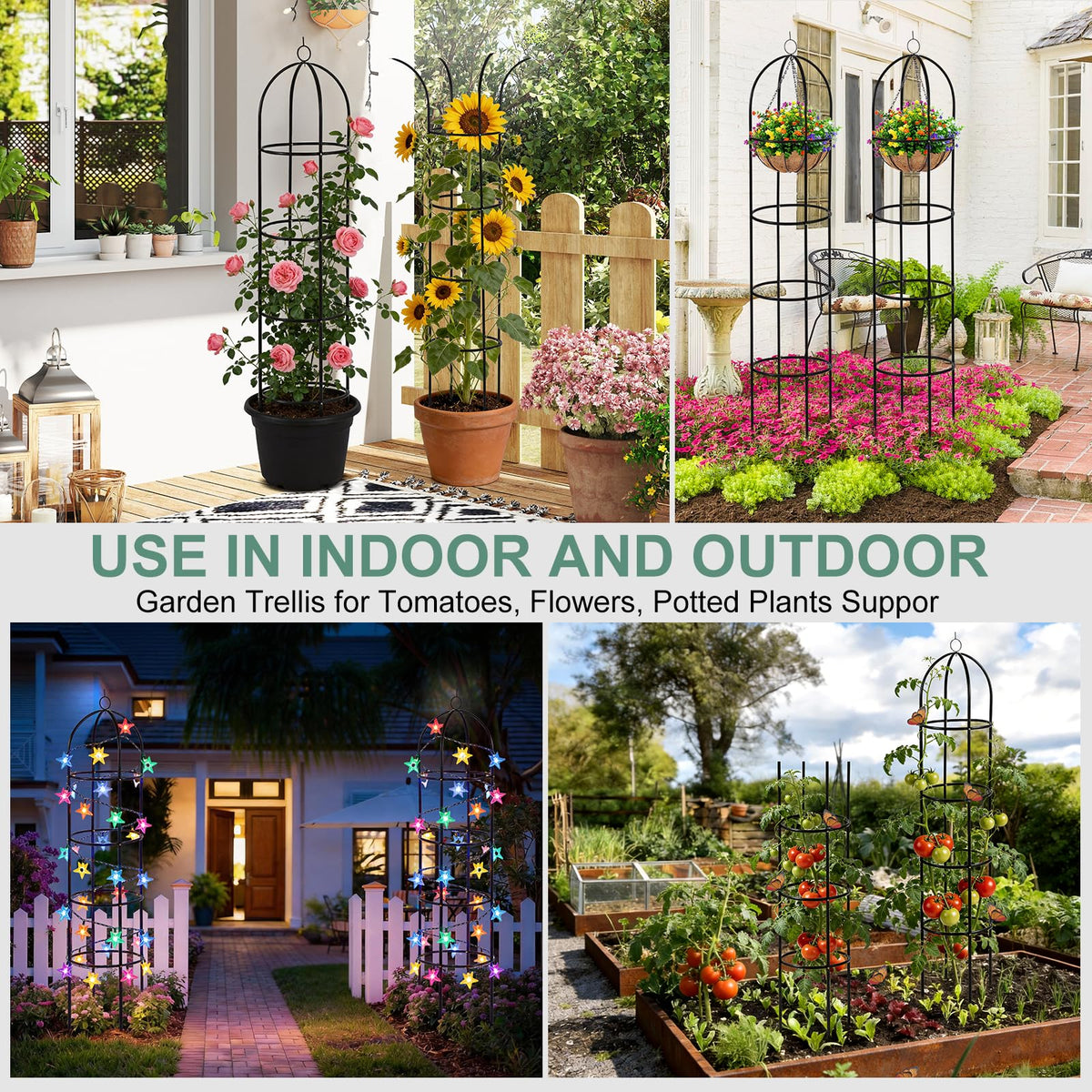 100% Metal Obelisk Garden Trellis 6.6 Feet Tall Sturdy Plant Support for Climbing Vines and Flowers Stands,2pc Upgrade Round Trellis for Pots Metal Plant Flower Trellises for Clematis Jasmine Outdoor