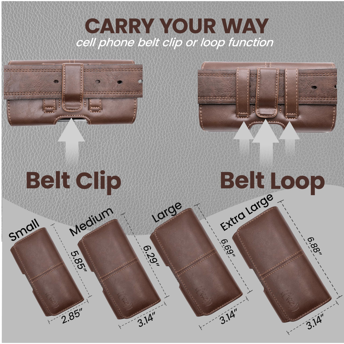Wireless City X-Large Phone Holster for Men & Women, Horizontal Belt Clip & Loop Cell Phone Pouch, Magnetic Closure Phone Belt Holder Fits iPhone 17/16/15/14/13/12 Pro Max & Large Smartphones (Brown)