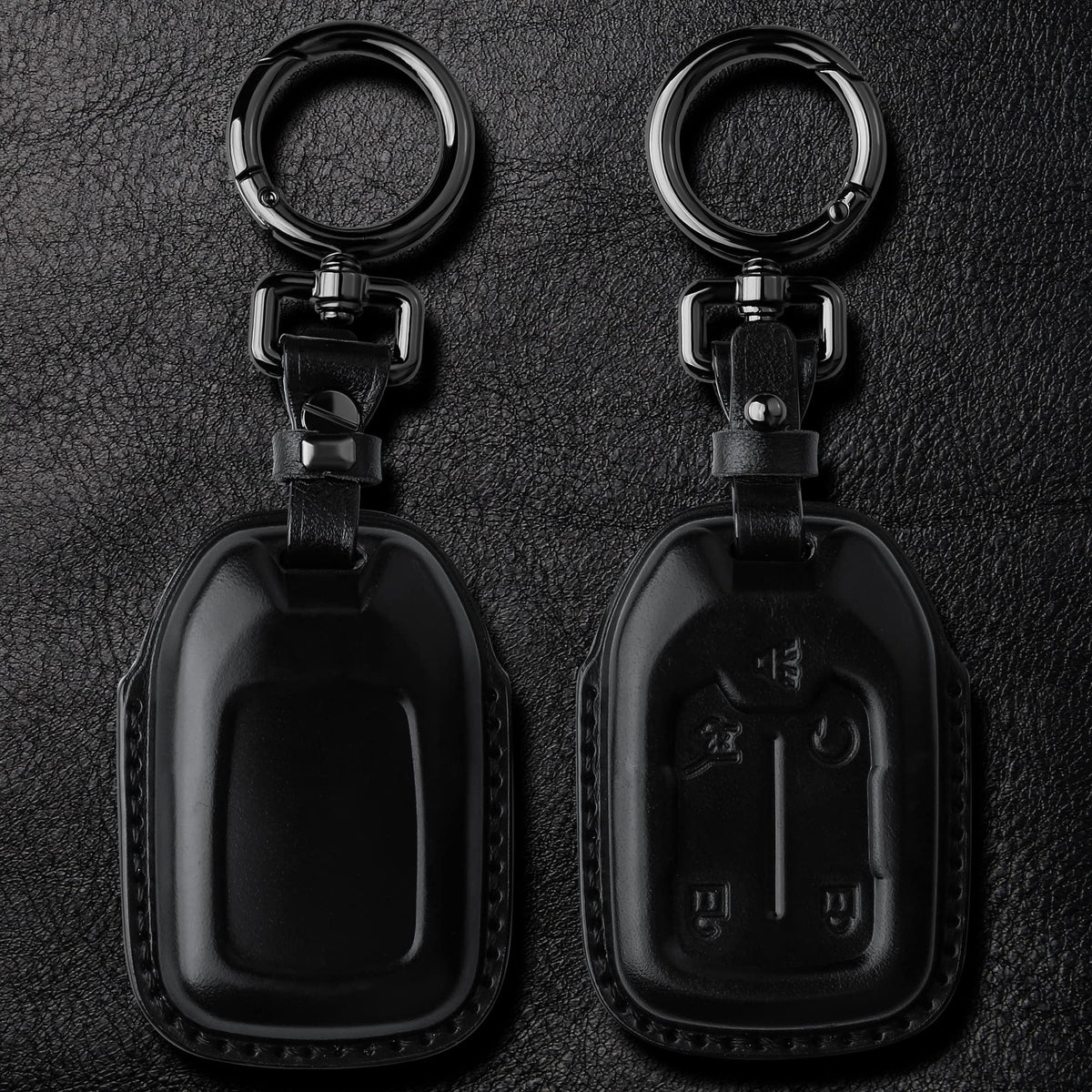 Tukellen Compatible with Chevrolet Leather Key Fob Cover with Keychain,fit 2019 2020 2021 Silverado GMC Sierra Smart Remote Key Shell, Genuine Leather for Chevy Key case(5 Buttons)-Black