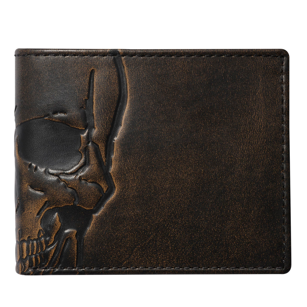 House of Jack Co. Skull Double ID Bifold Wallet for Men, Full Grain Leather Bifold Wallet, 2 ID Windows, 10 Card Slots, Skull Wallet, Black