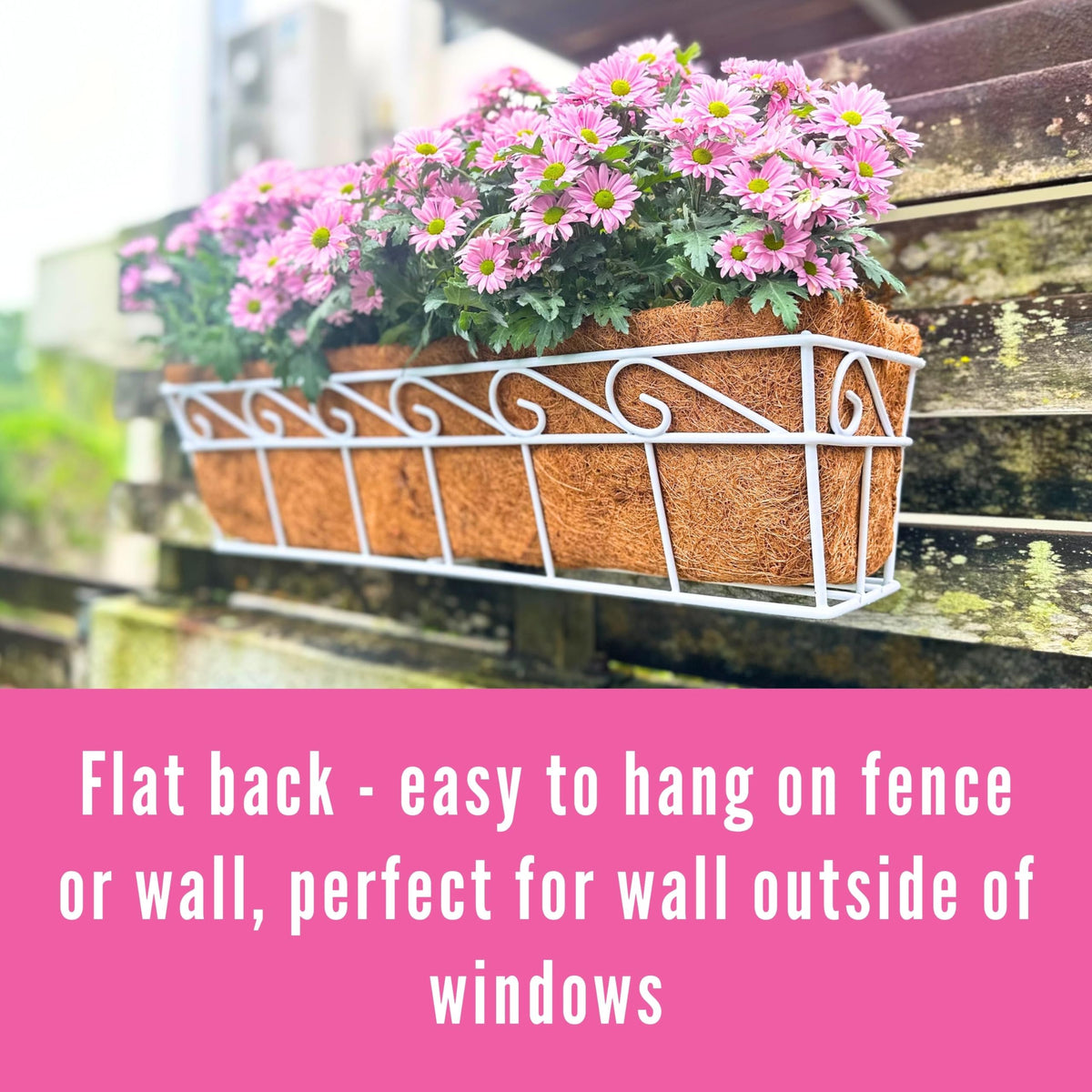 LaLaGreen Bundle (2 Pack, 24 Inch White + 2 Pack, 24 Inch Black) Window Flower Boxes with Coco Liner, Wall Mounted Planters Balcony Deck Railing Over The Rail Metal Horse Troughs Fence Patio Porch