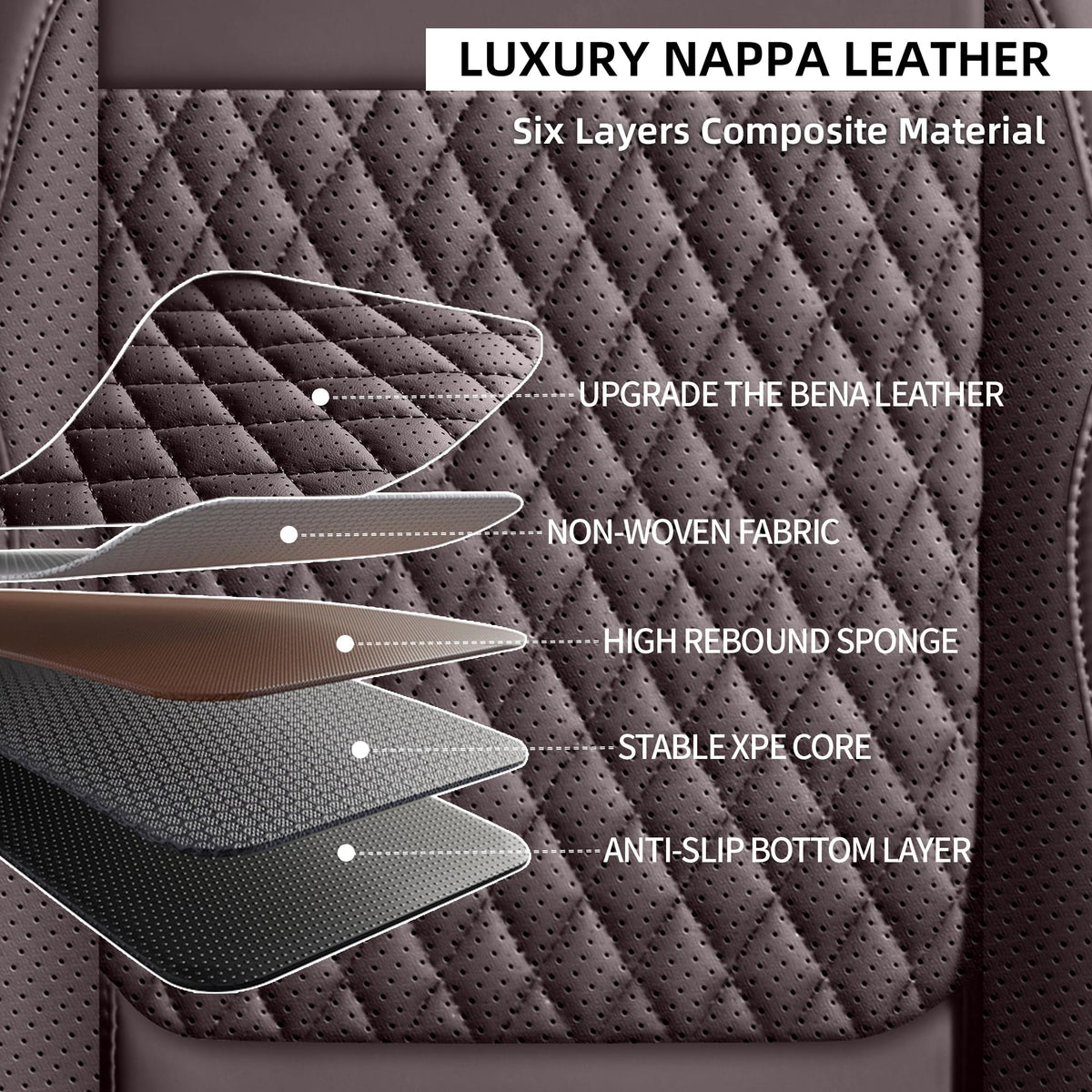 AuraSettle Premium Perforated Napa Leather Car Seat Covers Semi Universal Fit with Lumbar Support, Storage Bag for SUV Sedan Truck (Coffee Brown, Front Row Two Seats)