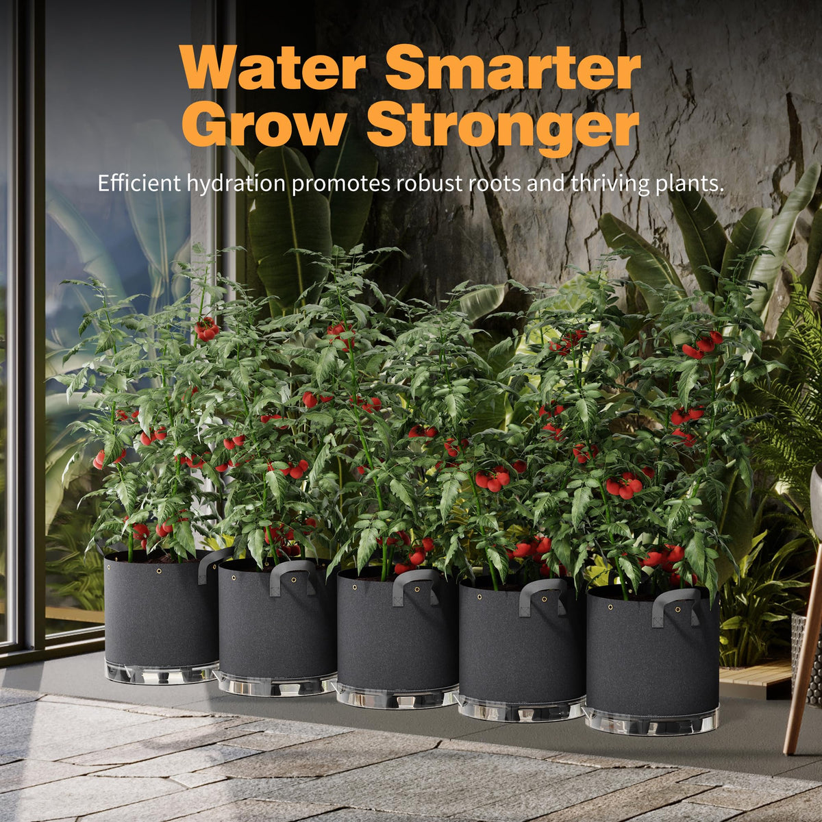 Patigrow 5-Pack 5 Gallon and 5-Pack 7 Gallon Self-Watering Grow Bags, 420G Thick Nonwoven Fabric Pots with Reinforced Handles and Multi-Purpose Rings