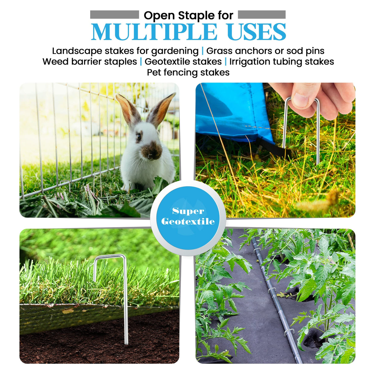 Super Geotextile Landscape Staples - Heavy Duty 11 Gauge Galvanized U-Shaped Sod Pins for Weed Barrier and Landscaping Fabric Stakes - 1" x 6" (100 pcs)