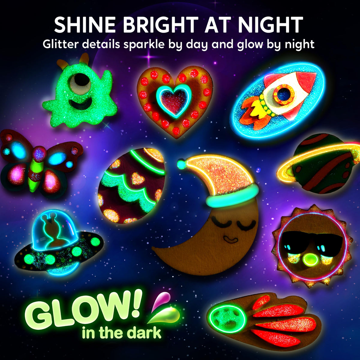 JOYIN 12 Glow in The Dark Wooden Magnets for Kids, Paint Your Own Arts and Crafts Painting Kit, Halloween Crafts Birthday Parties and Family Crafts Gift, Party Favors for Boys Girls Ages 3+
