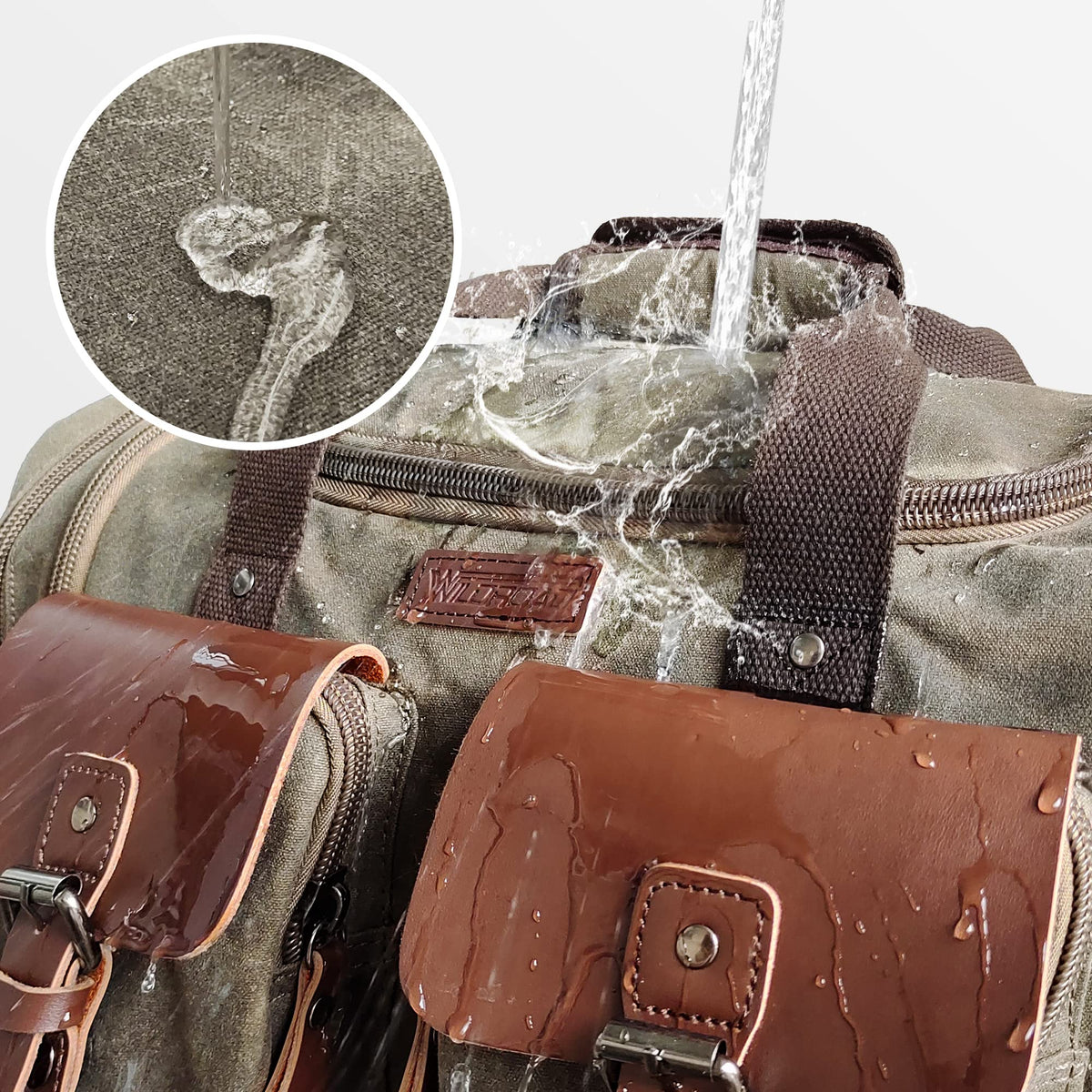 Wildroad Waxed Canvas Duffle Bag - 50L Waterproof Weekender Overnight Travel Bag