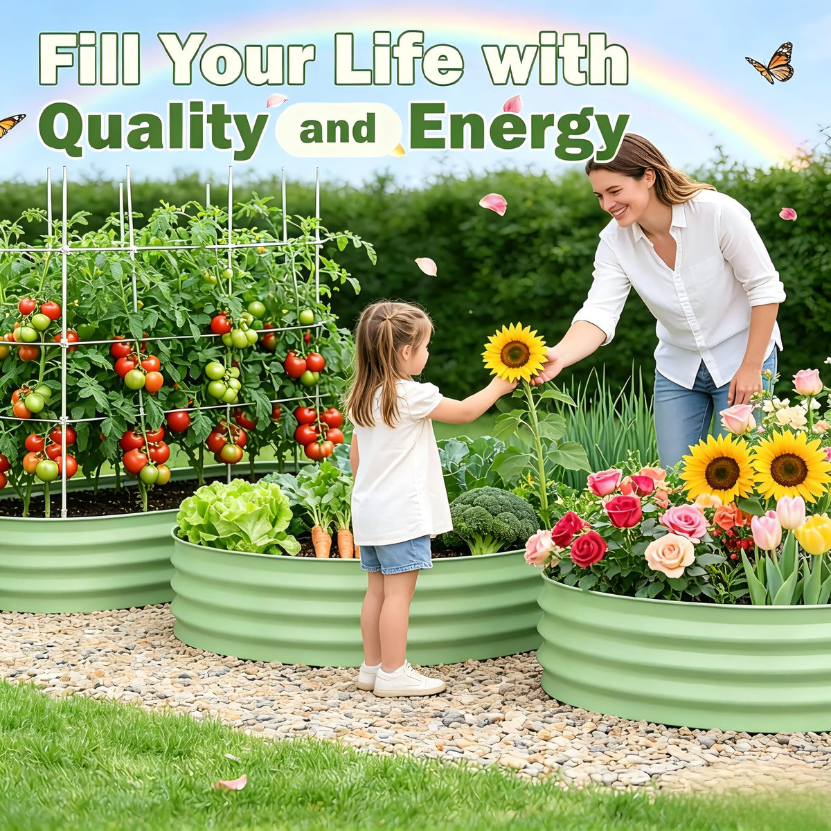 Bloyapix Galvanized Raised Garden Bed Outdoor, 1 Pcs 6x3x1ft Oval Metal Planter Box for Planting Plants Vegetables, Silver (Green-4x2x1ft-2Pcs)