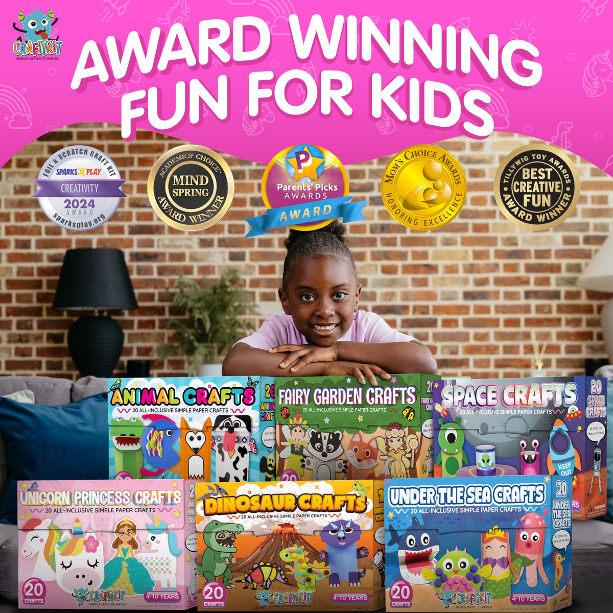 Craftikit® 20 Award-Winning Princess & Unicorn Crafts for Kids Ages 3-10 Years, All-Inclusive Toddler Arts and Craft Kits for Kids, Fun Toddler Craft Box for Girls in Preschool