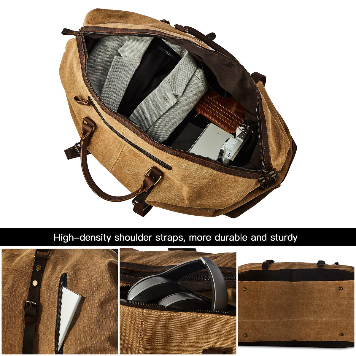 BRASS TACKS Leathercraft Men's Waxed Canvas Vintage Overnight Duffel Weekend Business Excursion Road Bag Travel Luggage