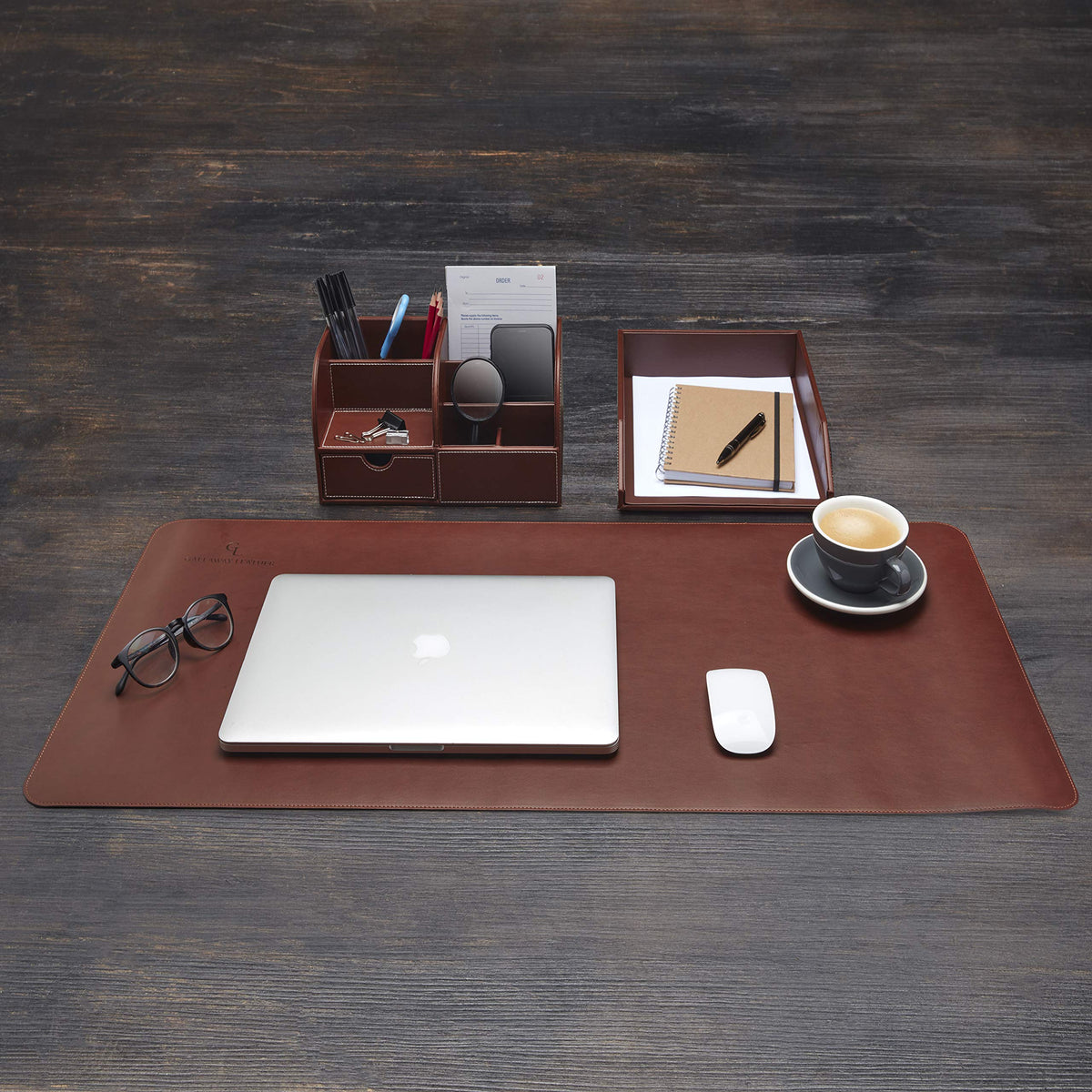 Gallaway Leather Letter Desk Organizer - Premium PU Leather Perfect for Office Organization, Document Holder Fits A4 Paper, Stackable Drawers for Extra Desk Storage