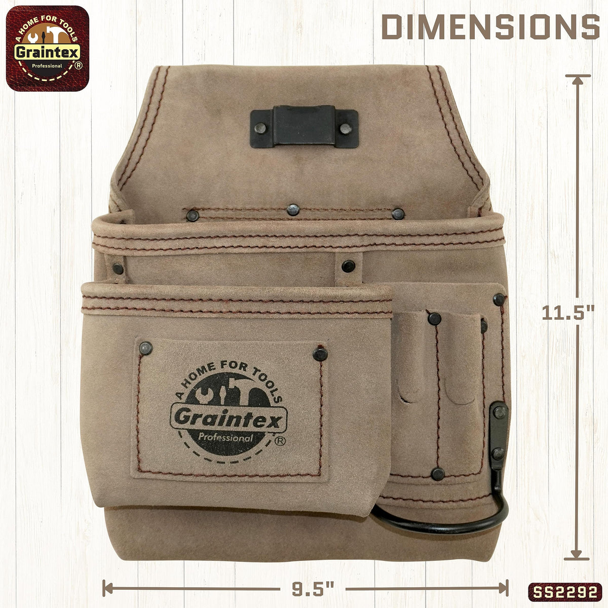 Graintex 5 Pocket Nail & Tool Pouch Suede Leather for Constructors, Electricians, Plumbers, Handymen (Beige, Left Handed)