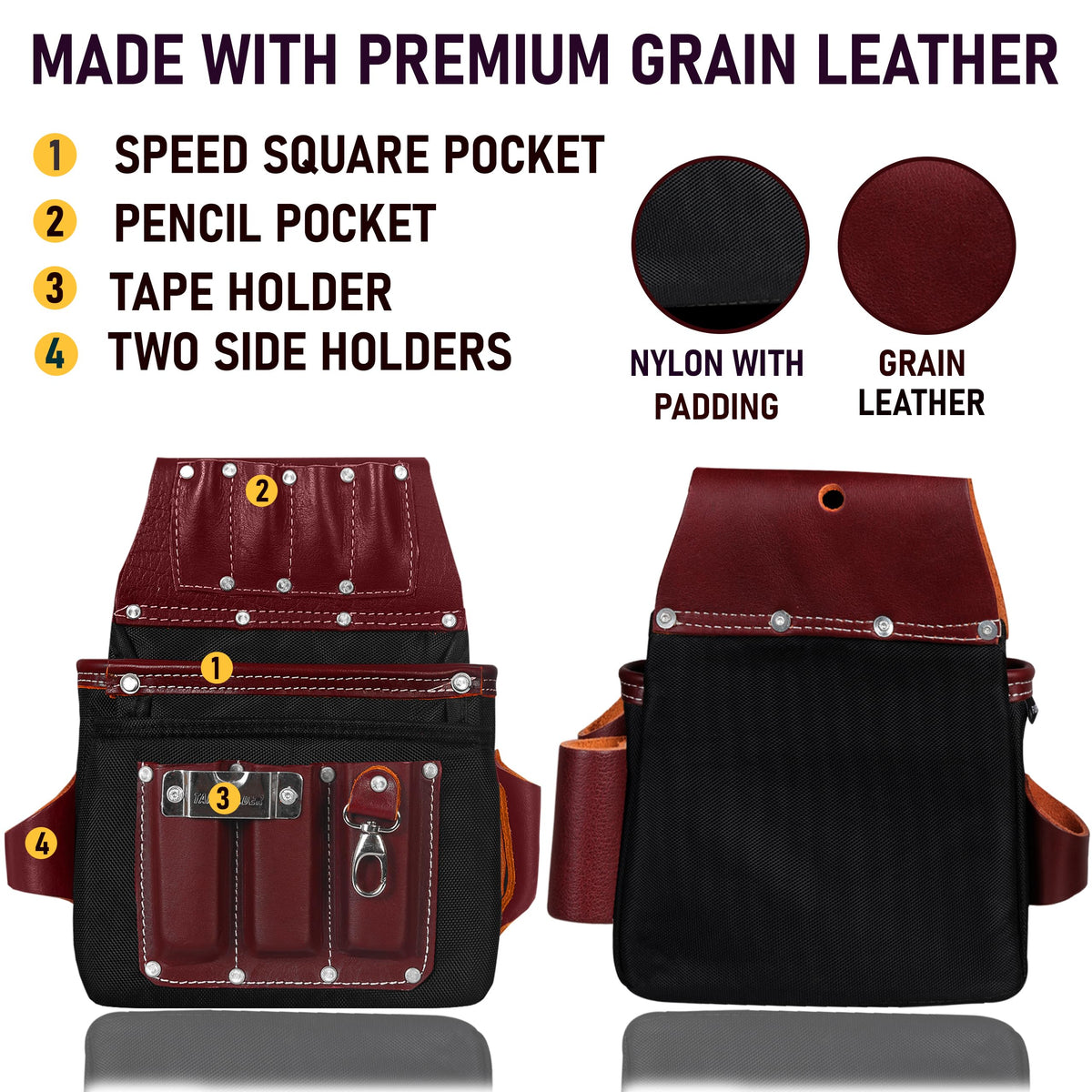 FUERI Professional Tool Belt With Bags Pouches for Men Nylon Leather Belts Carpenter Construction Electrician Framer Worker