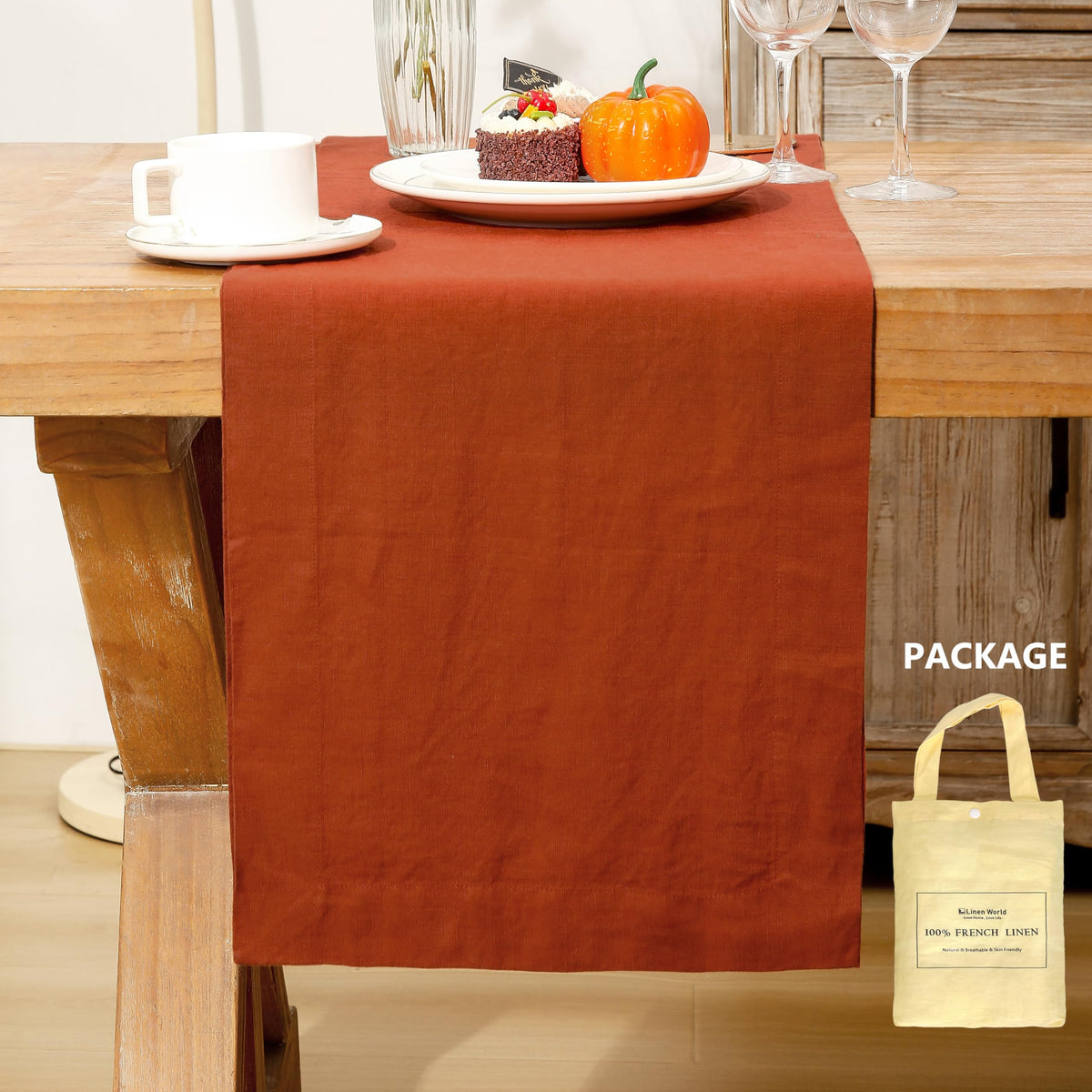 L Linen World Linen Table Runner 14X72 Inches,100% French Linen Rust Tablerunner,Machine Washable Dining Table Runner for Fall,Wedding,Party,Halloween,Christmas(Rust)