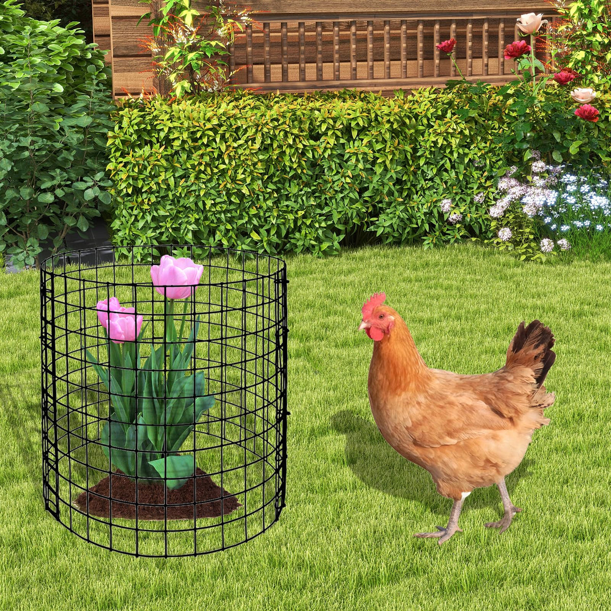 Eunika 18 Pcs Round Plant Protector from Animals, 6 Pack 12" x 12" Metal Mesh to Keep Animals Out Wire Plant Protectors for Rabbits Chicken Bunny Barricades for Garden Vegetable Flowers Protection