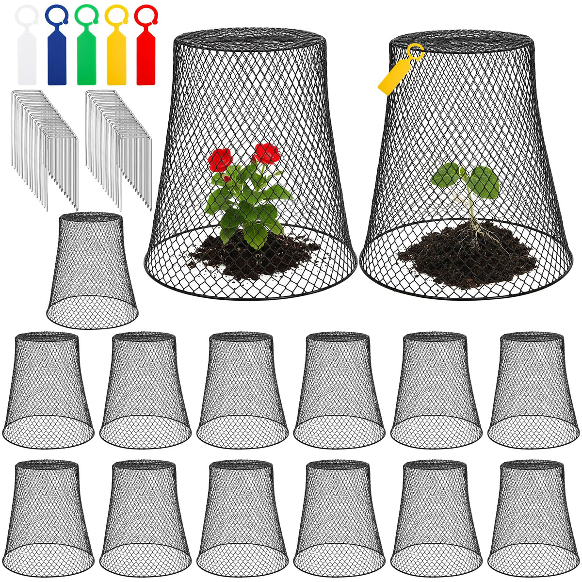 SOUJOY 15 Pcs 12 Inch Large Chicken Wire Cloche Plant Protector Cover, Heavy Duty Metal Garden Plant Protector from Animals, Plant Cages for Keeping Bunnies, Chickens, Squirrels, Birds Other Out