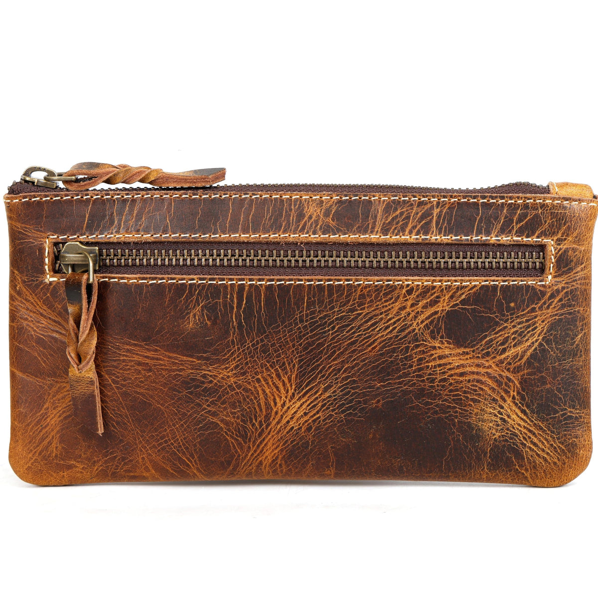 LEATHER TOWN Leather Pencil Case Pouch 8" x 4" - Leather Pen Case with Zipper (Antique Brown)