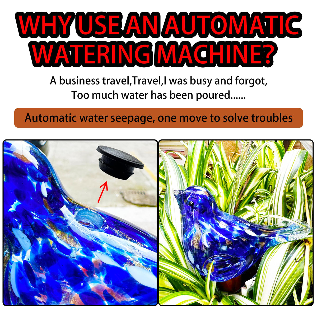 Naboher Glass Bird Shaped Plant Watering Ball Glass Automatic Watering Ball Flower Pot Insertion Spike Drip Irrigation Device Watering Ball Irrigation System Plant Enthusiast Gift (Light Blue)