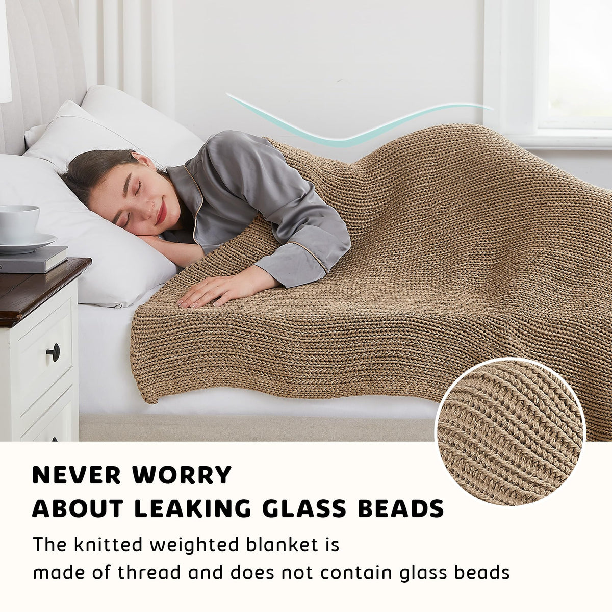 L'AGRATY Knitted Weighted Blanket - 50''x60'' 7lbs Cooling Chunky Knit Heavy for Adults Braided Crochet Throw Thick Cable Yarn Decorative No Beads Evenly Machine Washable, Beige