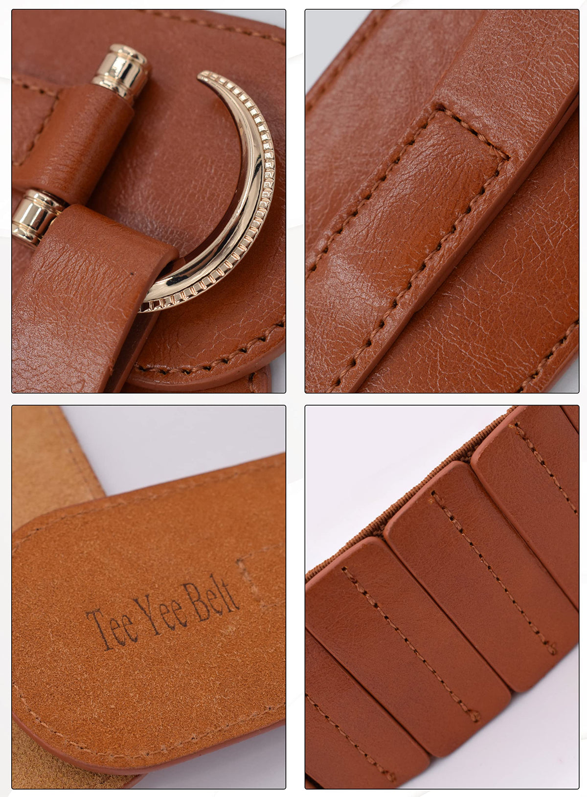TeeYee Brown Leather Belts Elastic Renaissance Waist Stretch Retro Belt Vintage Fashion Medieval Fashion Hook Belt X-Large